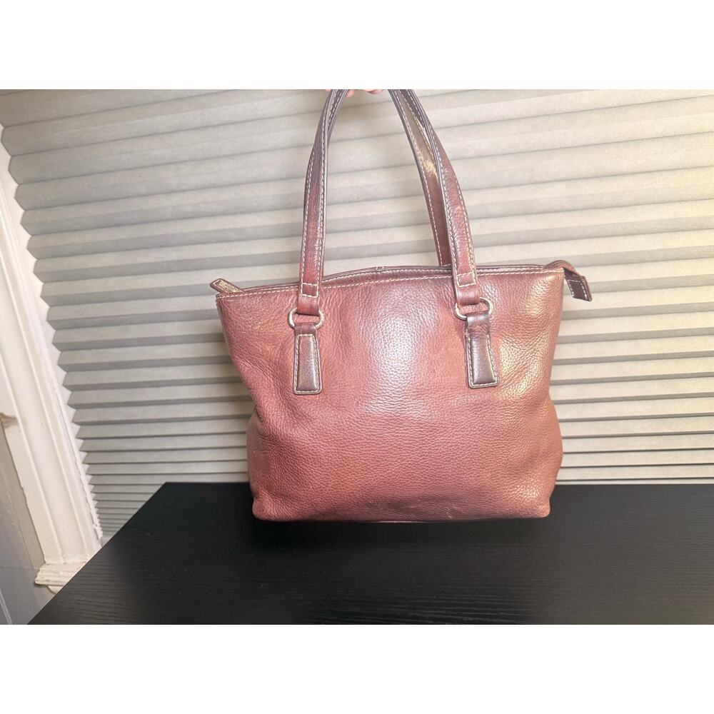 Fossil Brown Pebbled Leather Small Tote Satchel Purse Zip Top Handbag